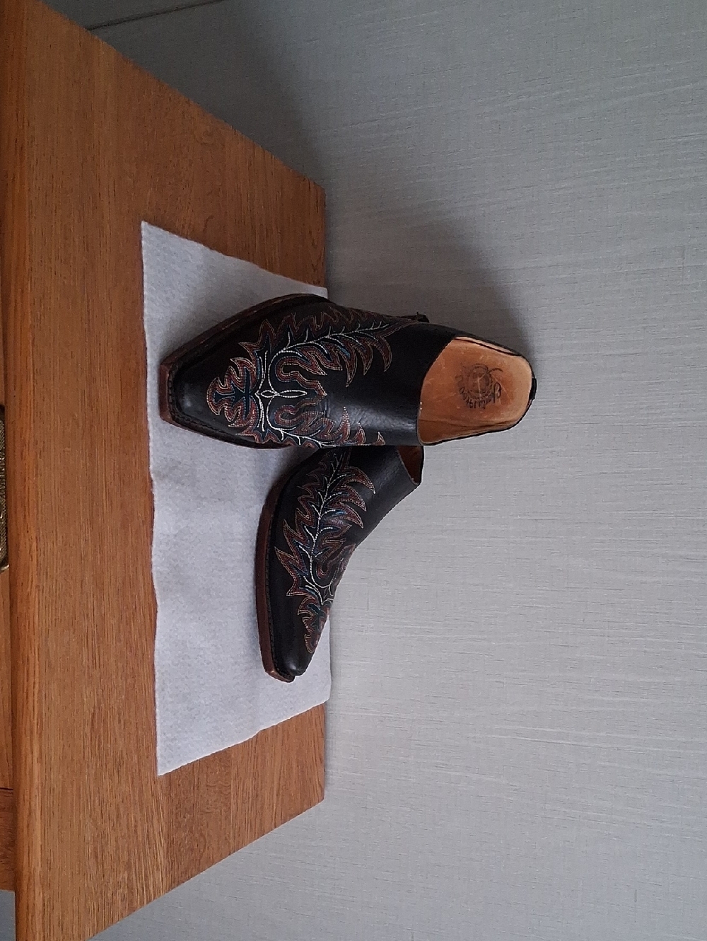 Women's Black Embroidered Leather Mule Boots